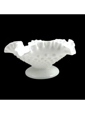 Vintage Milk Glass Hobnail Fluted Footed Candy Dish Bowl White 8" Decorative
